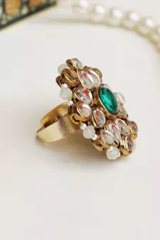 Green Kundan Flower Ring