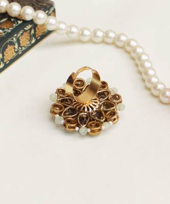 Green Kundan Flower Ring 5