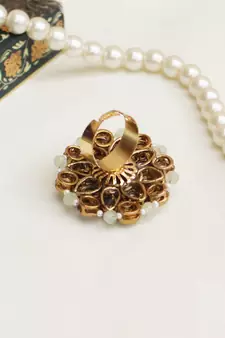 Green Kundan Flower Ring