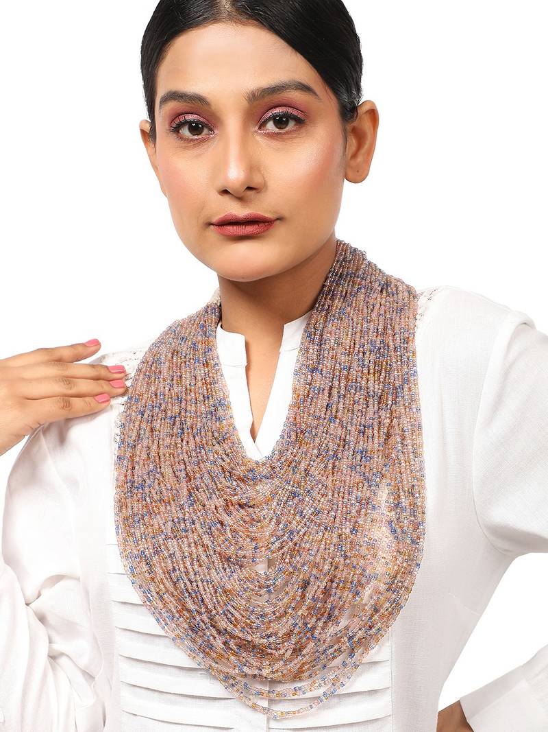 Statement Heavy Layered Long Necklace with Purple Beads for Women and Girls.