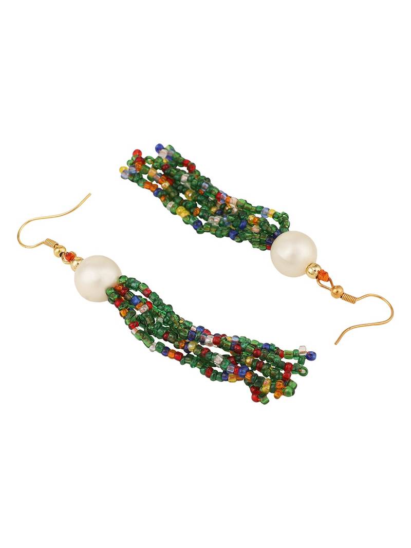 Statement Peacock Shaped Beads Studded Heavy Long Neclace Set with Earring for Women and Girls