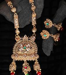 Traditional Gold Plated Intricate Design Long Necklace Set with Stone and Pearl Studded Necklace Set for Girls and Women