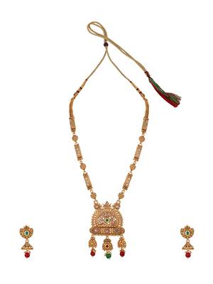 Traditional Gold Plated Intricate Design Long Necklace Set with Stone and Pearl Studded Necklace Set for Girls and Women 2