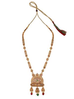 Traditional Gold Plated Intricate Design Long Necklace Set with Stone and Pearl Studded Necklace Set for Girls and Women 3
