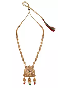 Traditional Gold Plated Intricate Design Long Necklace Set with Stone and Pearl Studded Necklace Set for Girls and Women