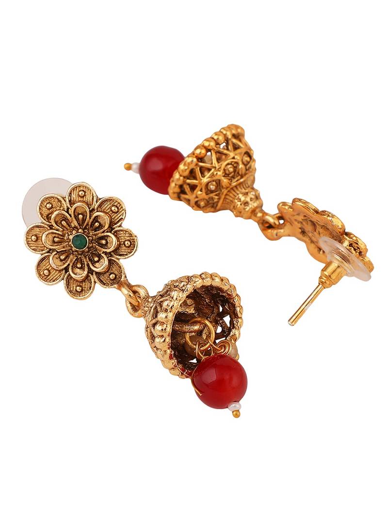Statement Gold Plated Floral Design with Stone and Pearl Studded Choker Set with Earring for Girls and Women.