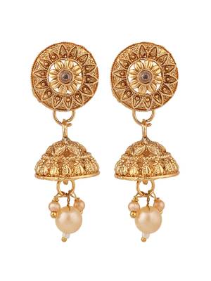Statement Ethnic Round shaped Gold Plated Pearl and Stone Studded Intricate Design Long Layered Necklace  Set 6
