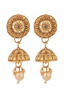 Statement Ethnic Round shaped Gold Plated Pearl and Stone Studded Intricate Design Long Layered Necklace  Set
