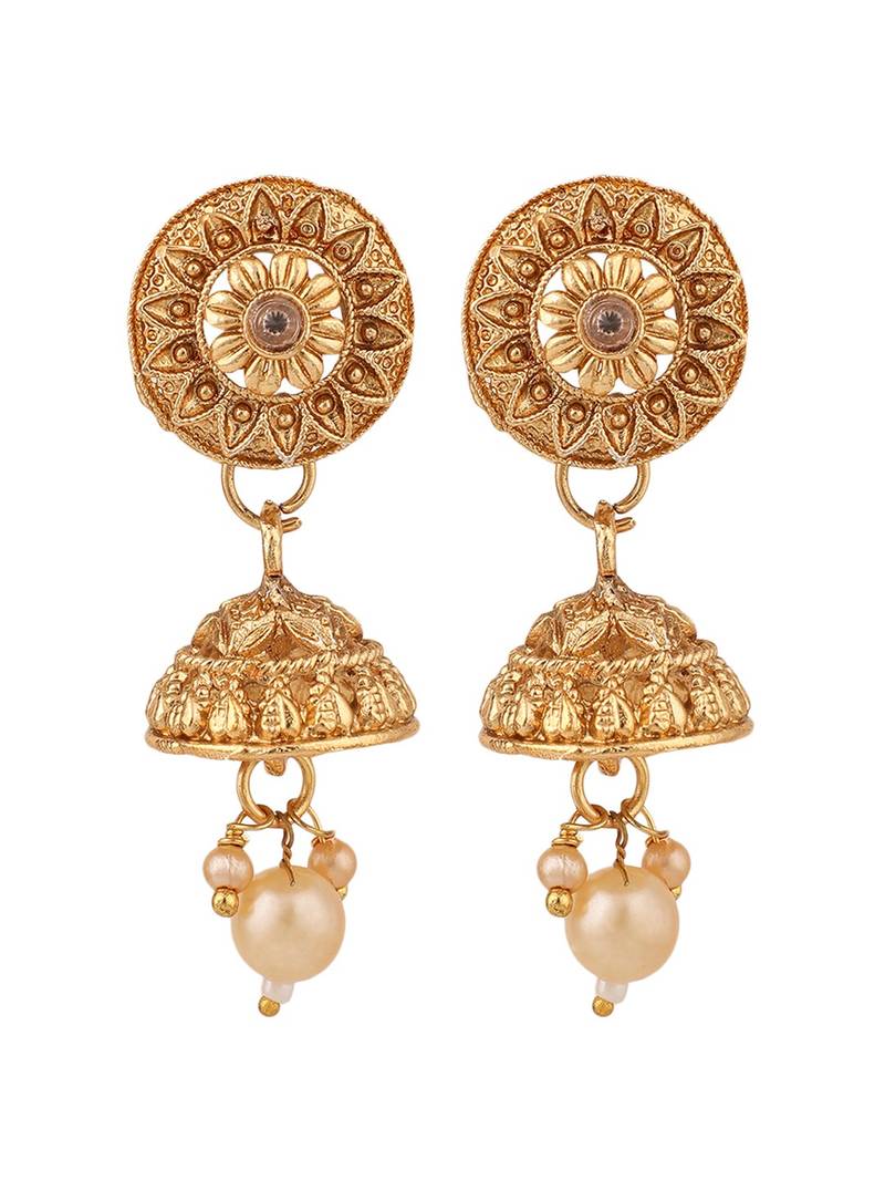 Statement Ethnic Round shaped Gold Plated Pearl and Stone Studded Intricate Design Long Layered Necklace  Set