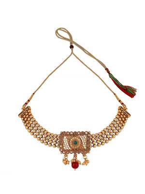 Statement Traditional Gold Plated Square shaped Pearl and Stone Studded Heavy Intricate Design Long Layered Necklace Set 3