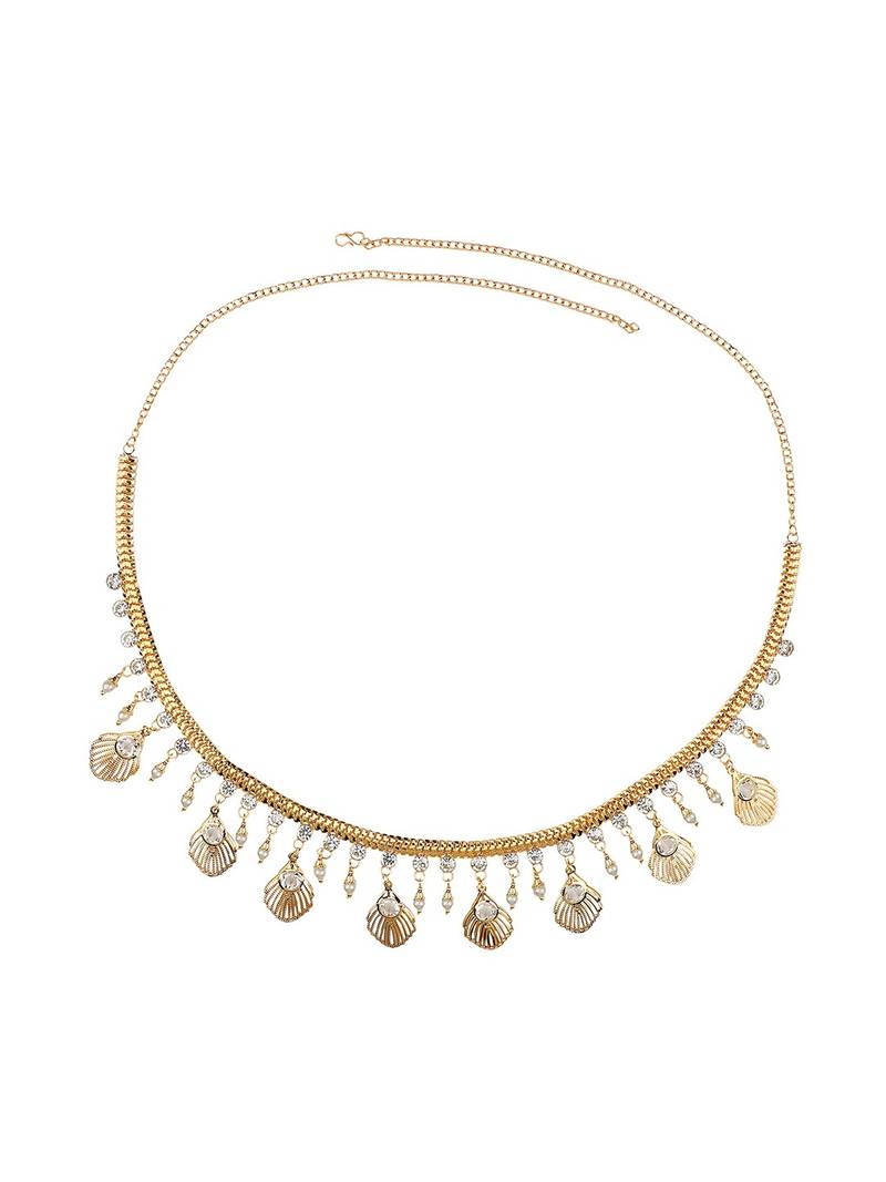 Contemprary Gld plated Shell Design Stone Studded Kamarbandh or Waist for Girls and Women