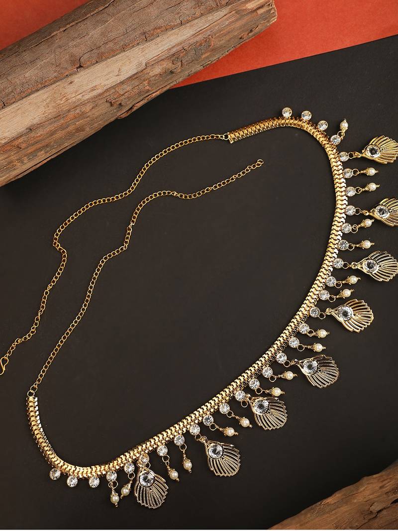 Contemprary Gld plated Shell Design Stone Studded Kamarbandh or Waist for Girls and Women