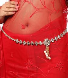 Statement Gold Plated White Stone Studded Floral Design Kamarbandh or Waist Belt for Girls and Women