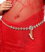 Statement Gold Plated White Stone Studded Floral Design Kamarbandh or Waist Belt for Girls and Women