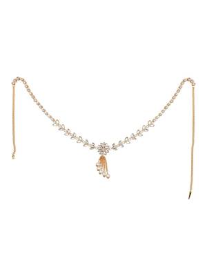 Statement Gold Plated White Stone Studded Floral Design Kamarbandh or Waist Belt for Girls and Women 3