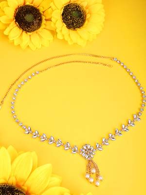 Statement Gold Plated White Stone Studded Floral Design Kamarbandh or Waist Belt for Girls and Women 4