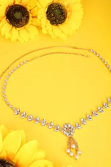 Statement Gold Plated White Stone Studded Floral Design Kamarbandh or Waist Belt for Girls and Women