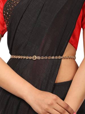 Contemporary Gold Plated Antique Stone Studded One line Chain Style Kamarbandh or Wasit Belt for Women and Girls 1