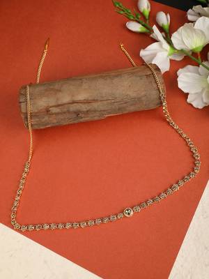 Contemporary Gold Plated Antique Stone Studded One line Chain Style Kamarbandh or Wasit Belt for Women and Girls 4
