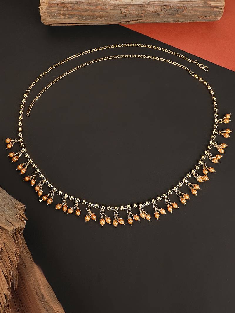 Contemporary Gold Plated Rose Gold Pearl Studded Design Kamarbandh or Waist Belt for Women and Girl Women love jewellery