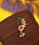 Ethnic Gold Plated Multicolor Stone and Pearl Studded Maharashtran Nath or Nose Ring for Girls and Women.