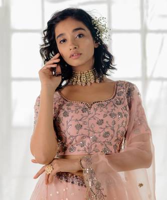 Powder Pink Embroidered Organza Lehenga Set 3