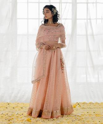Powder Pink Embroidered Organza Lehenga Set 4