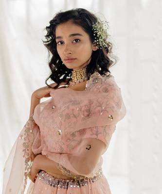 Powder Pink Embroidered Organza Lehenga Set 5