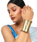 Statement Gold Plated Metal Chunk Self Design Slip-On Bracelet for Women and Girls.