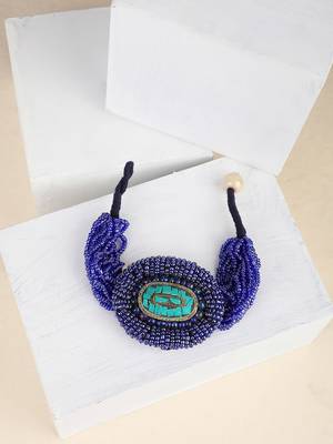 Contemporary Blue colored Beads studded Oval shaped Bracelet for Women and Girls. 1