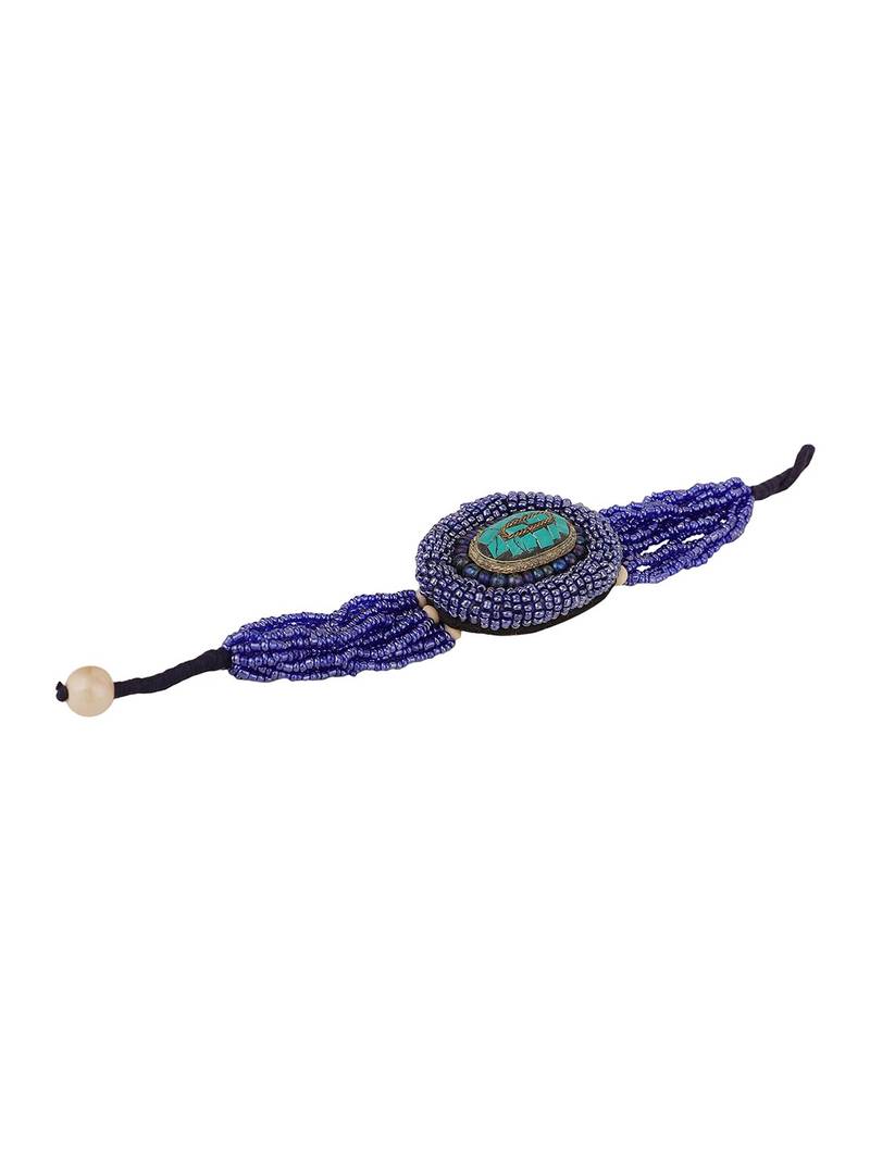 Contemporary Blue colored Beads studded Oval shaped Bracelet for Women and Girls.