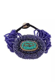 Contemporary Blue colored Beads studded Oval shaped Bracelet for Women and Girls.