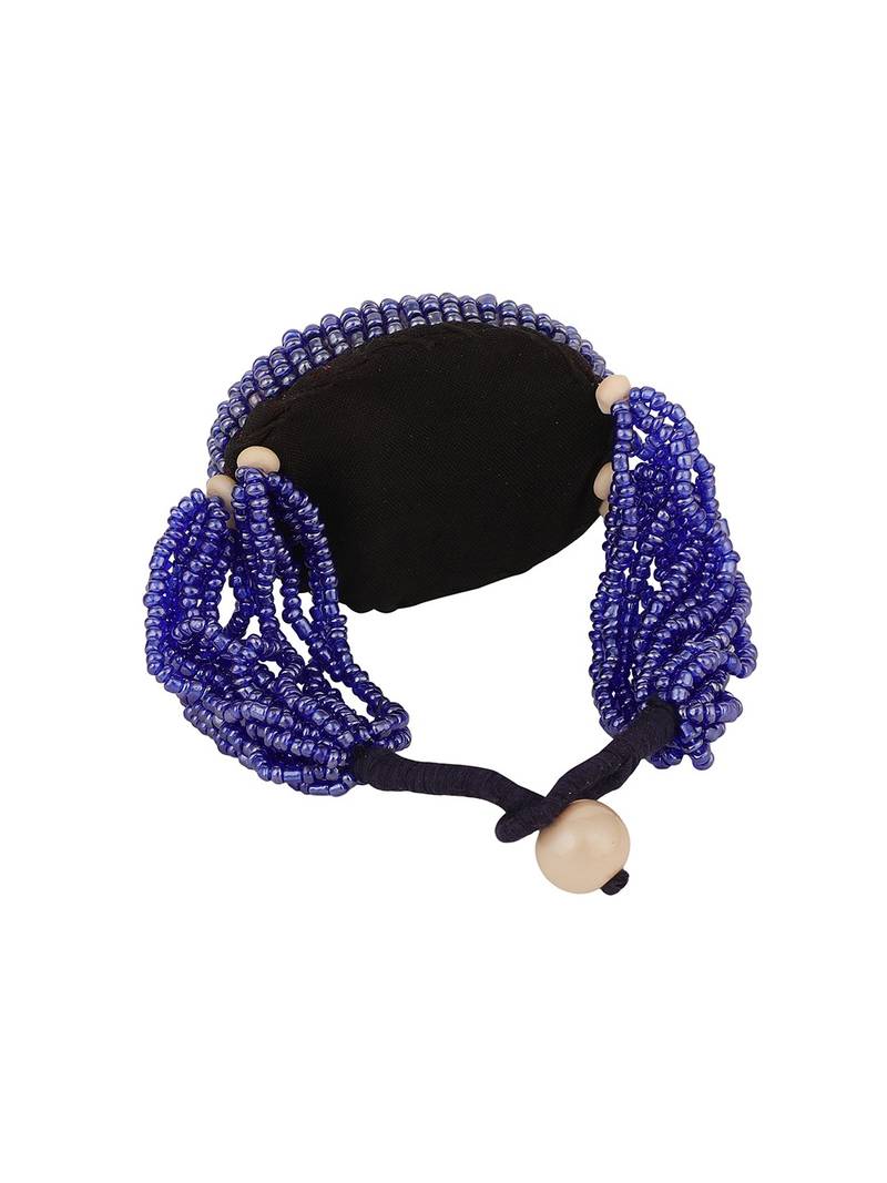 Contemporary Blue colored Beads studded Oval shaped Bracelet for Women and Girls.