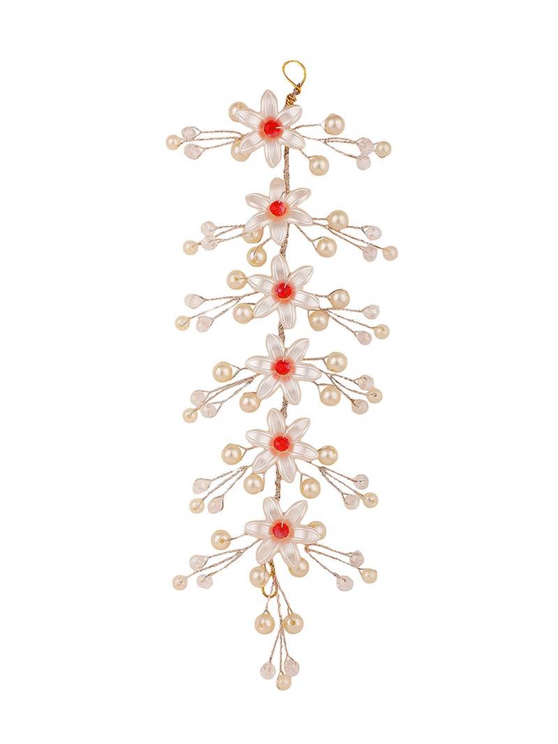 Statement Gold Plated White and Red colored Pearl Studded Floral Design Foldable Hair Accessory for Women and Girls