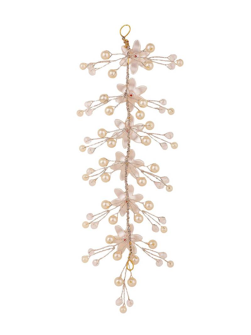 Statement Gold Plated White and Red colored Pearl Studded Floral Design Foldable Hair Accessory for Women and Girls