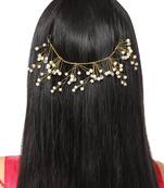 Statement Gold Plated 6 leaf Shaped Pearl Studded Floral Design Foldable Hair Accessory for Women and Girls