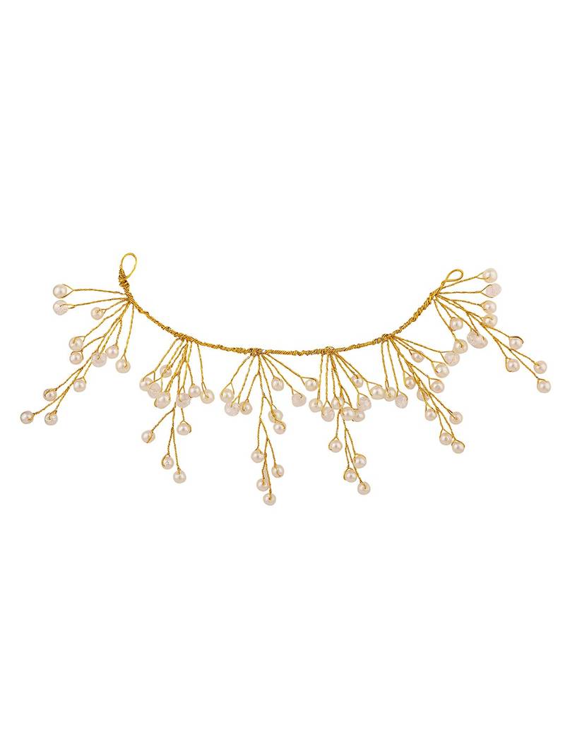 Statement Gold Plated 6 leaf Shaped Pearl Studded Floral Design Foldable Hair Accessory for Women and Girls