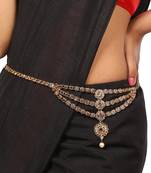 Ethnic Antique Gold Plated Stone Studded Three Chain Line Floral Design for Girls and Women.Women love jewellery