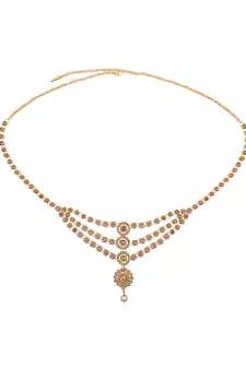 Ethnic Antique Gold Plated Stone Studded Three Chain Line Floral Design for Girls and Women.Women love jewellery