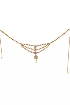 Ethnic Antique Gold Plated Stone Studded Three Chain Line Floral Design for Girls and Women.Women love jewellery