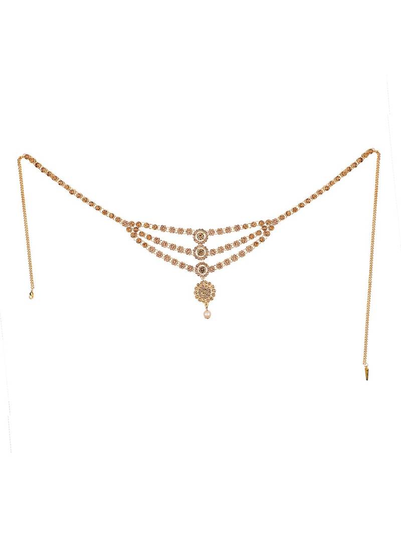 Ethnic Antique Gold Plated Stone Studded Three Chain Line Floral Design for Girls and Women.Women love jewellery