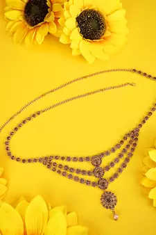 Ethnic Antique Gold Plated Stone Studded Three Chain Line Floral Design for Girls and Women.Women love jewellery