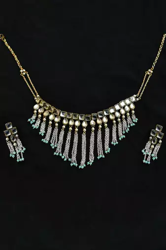 Kundan & Waterfall Chain Necklace Set