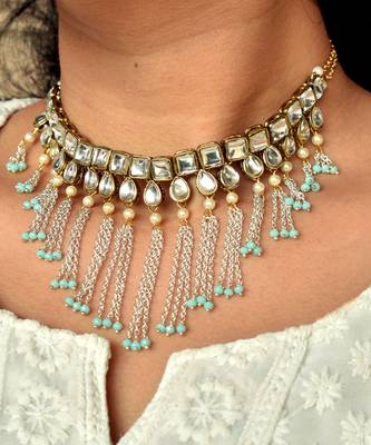 Kundan & Waterfall Chain Necklace Set 2