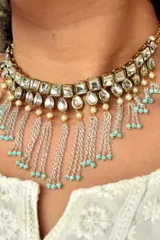 Kundan & Waterfall Chain Necklace Set