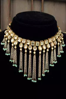 Kundan & Waterfall Chain Necklace Set