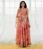 Pink Silk & Marble Dyed  Georgette Mirror Work Lehenga Set