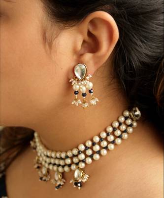 Pearl & Dangling Kundan Necklace Set 1