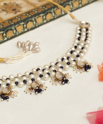 Pearl & Dangling Kundan Necklace Set 6