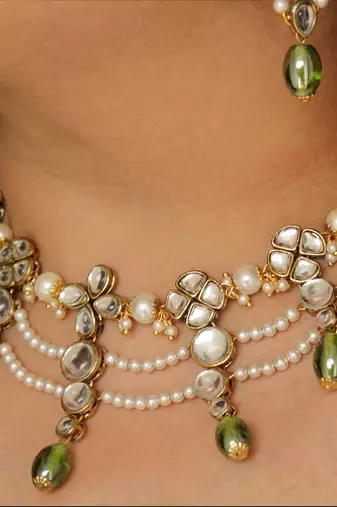 Semi Precious Beads & Kundan Necklace Set